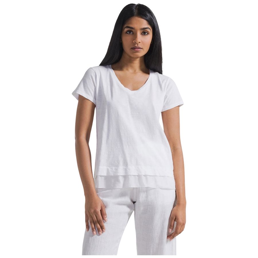 T-shirt a maniche corte in cotone con dettagli in seta bianco da donna Deha | D4249210001